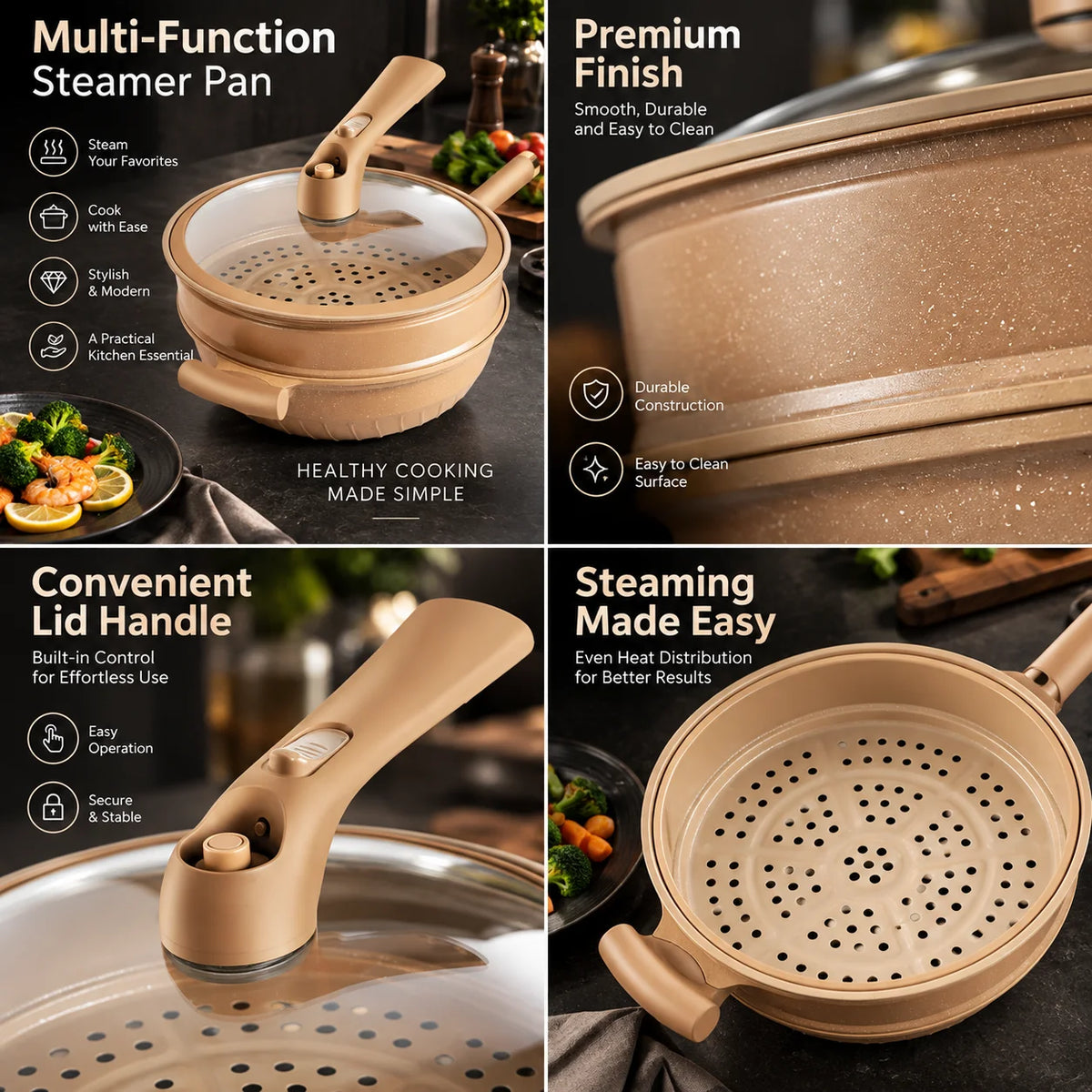 Wok 12 Inch Nonstick Aluminum Steamer & Glass Lid