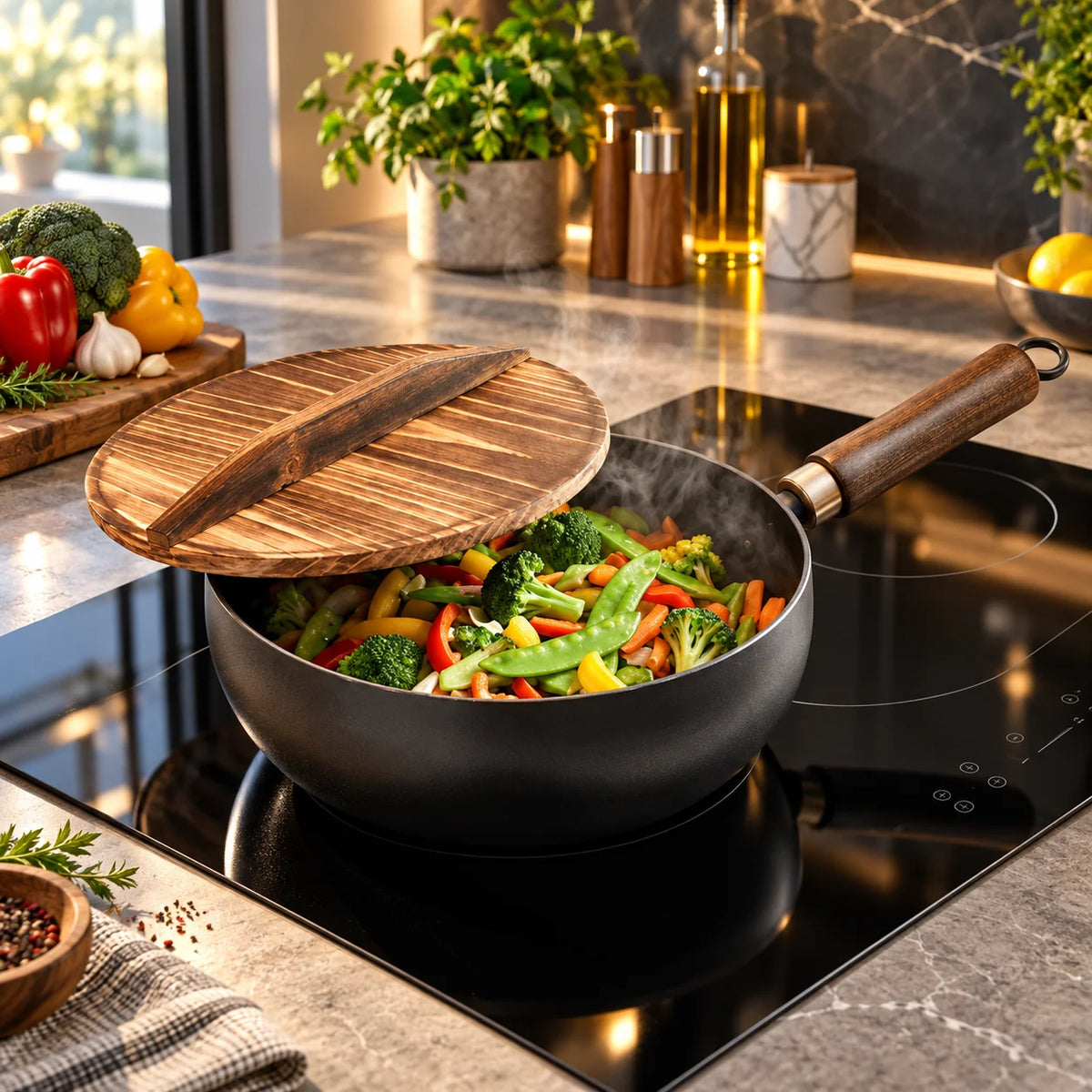 Wok Uncoated Iron Wooden Handle