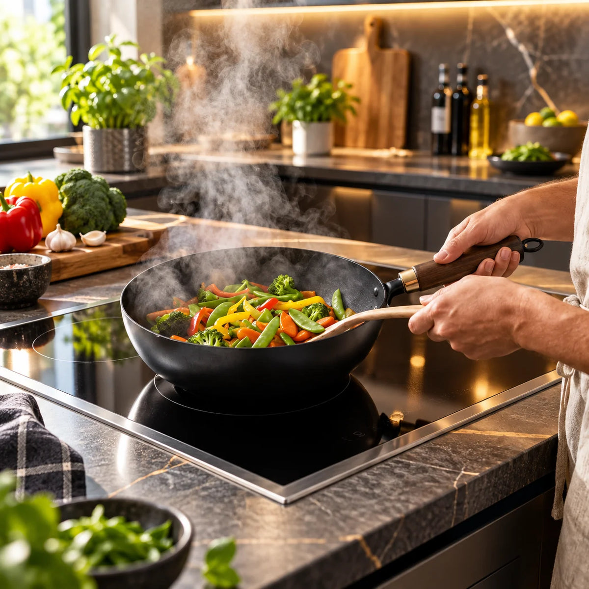 Wok Uncoated Iron Wooden Handle