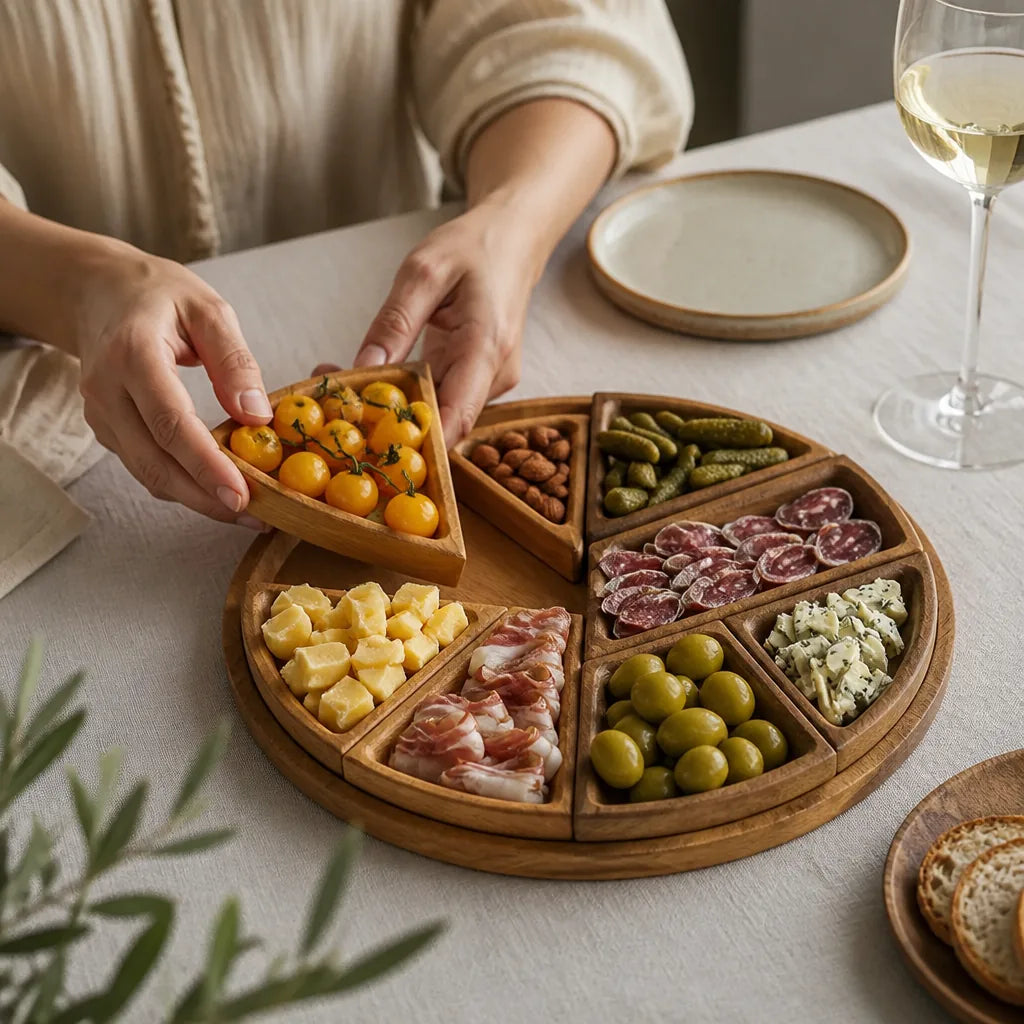 Wood Serving Tray With Removable Compartments (25 cm)