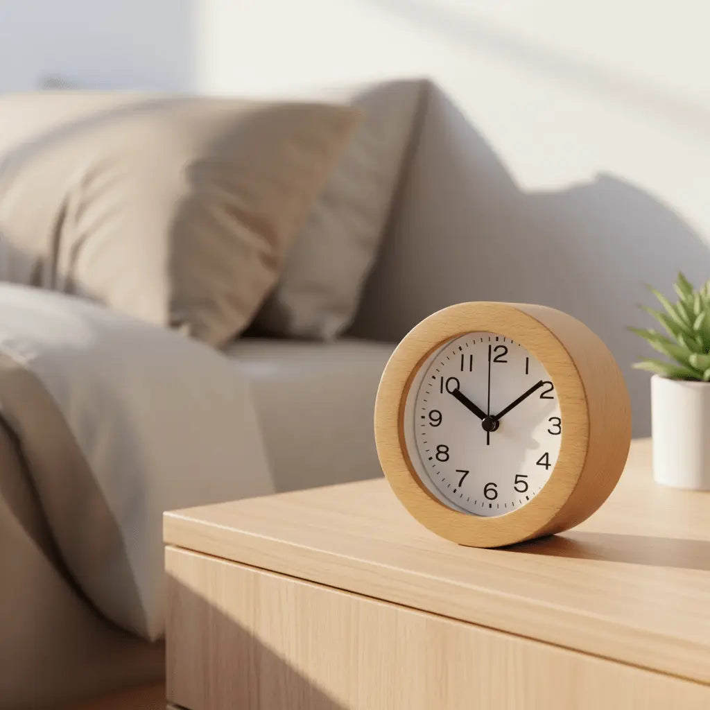 Wooden Alarm Clock Silent No-Tick LED Night Light