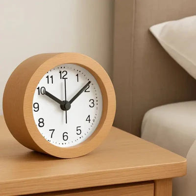 Wooden Alarm Clock Silent No-Tick LED Night Light