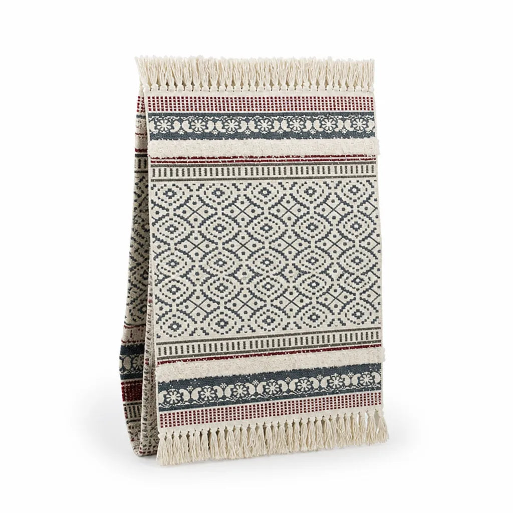 Woven Bed Runner Cotton Blend Low Pile Fringed Edges