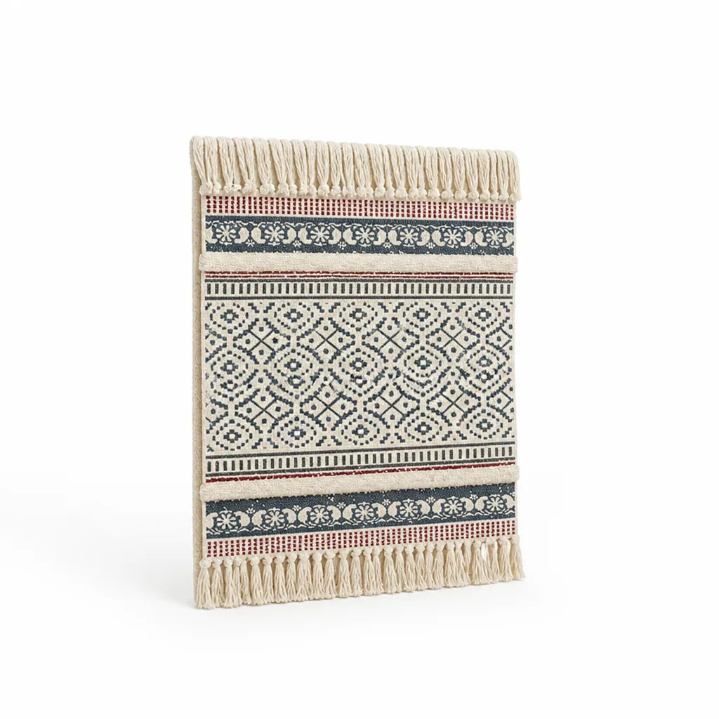 Woven Bed Runner Cotton Blend Low Pile Fringed Edges