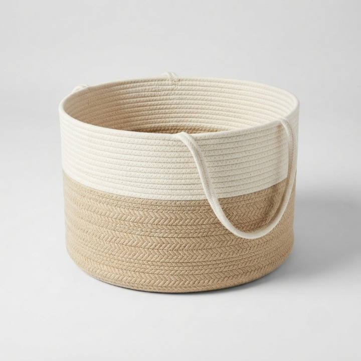 Woven Storage Basket Large Built-In Handles Machine Washable