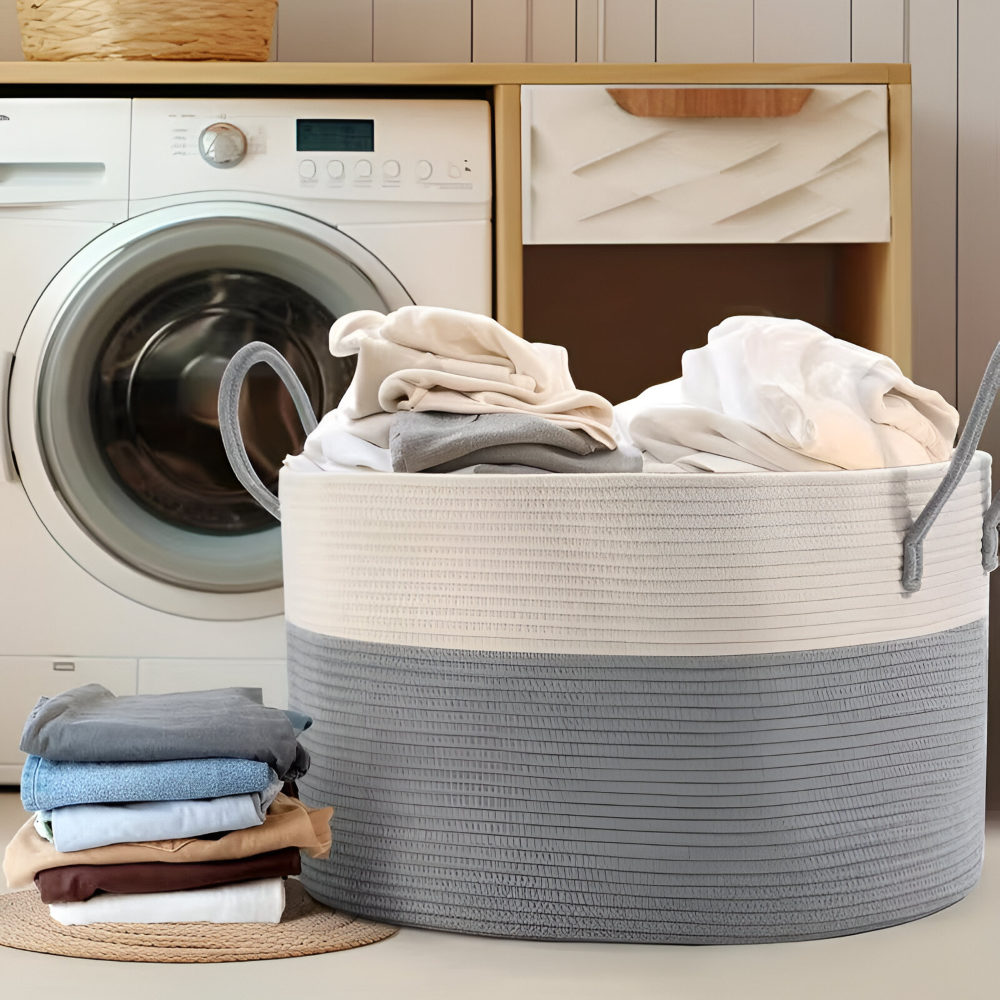 Woven Storage Basket Large Built-In Handles Machine Washable