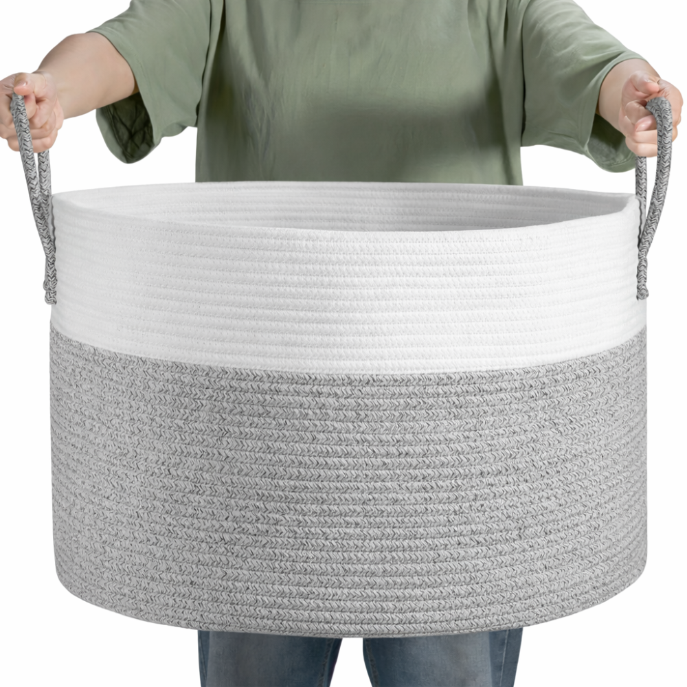 Woven Storage Basket Large Built-In Handles Machine Washable