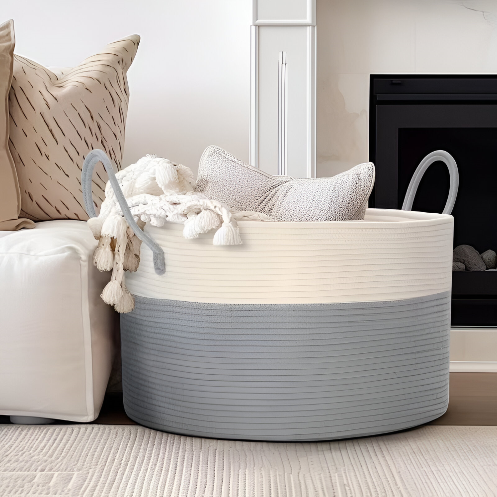 Woven Storage Basket Large Built-In Handles Machine Washable