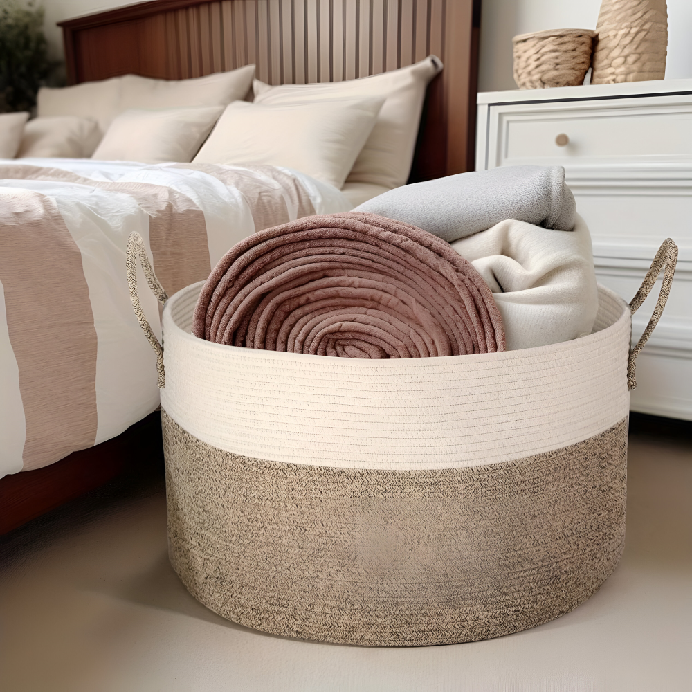 Woven Storage Basket Large Built-In Handles Machine Washable