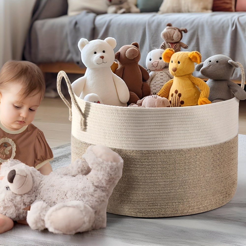 Woven Storage Basket Large Built-In Handles Machine Washable