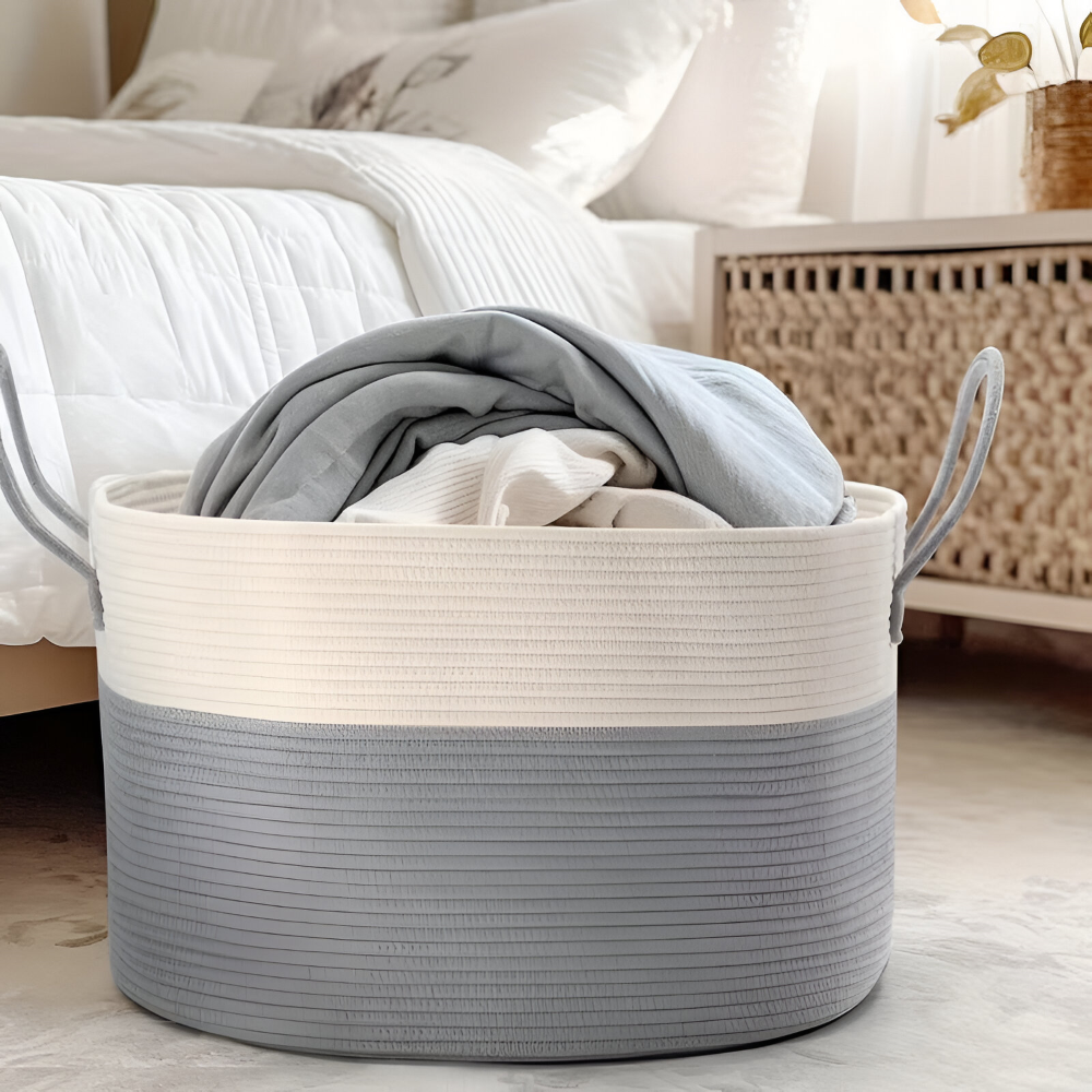 Woven Storage Basket Large Built-In Handles Machine Washable